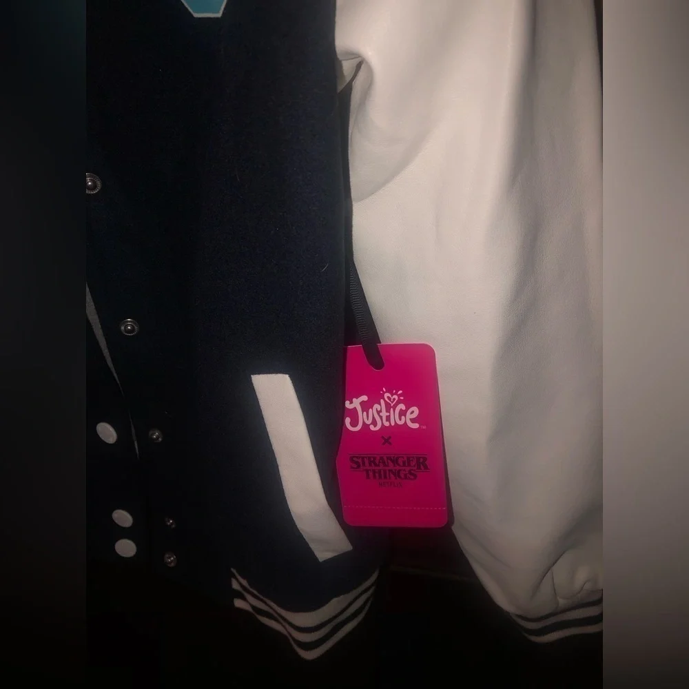 RARE NWT Justice Stranger Things Varsity Jacket Collegiate Collectible Girls 7/8